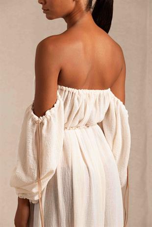 Straplez Omzu Açık Bohem Maxi Elbise