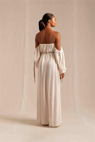 Straplez Omzu Açık Bohem Maxi Elbise