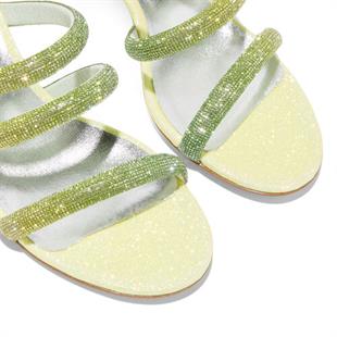 Sarı Taşlı Degrade Bant Topuklu Terlik