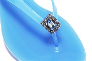 Taş Aksesuarlı Mavi Terlik