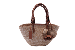Kahverengi Saplı Charm Detaylı Hasır Çanta