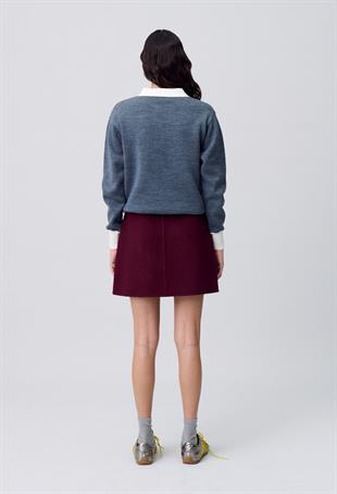Bordo Mini Yün Etek