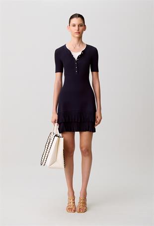 Lacivert Mini Triko Elbise