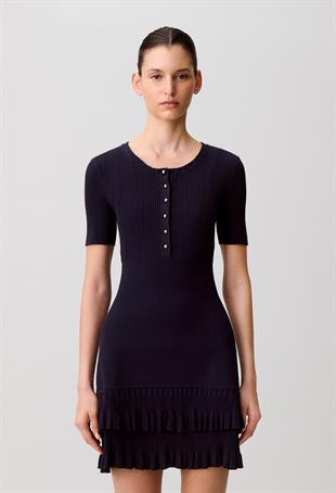 Lacivert Mini Triko Elbise