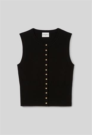 Siyah Düğmeli Triko Top