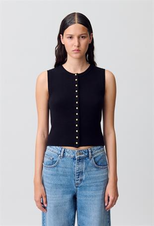 Siyah Düğmeli Triko Top