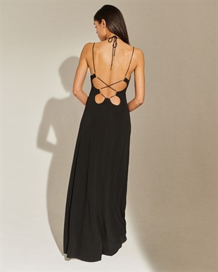 Halter Yaka Siyah Elbise