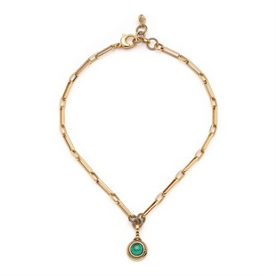 Malachite Doğaltaş Charm Altın Kaplama Zincir Kolye