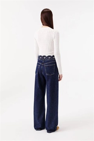 Bel Detaylı Denim Pantolon