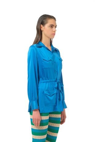 Belden Bağlamalı Saten Gömlek