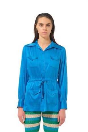 Belden Bağlamalı Saten Gömlek