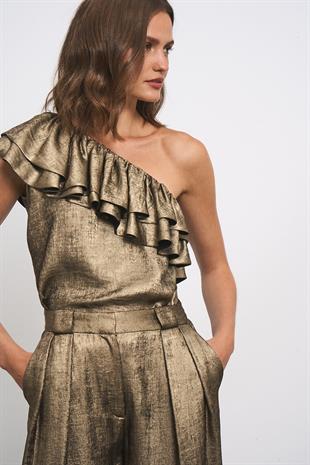 Bronz Parlak Palazzo Pantolon