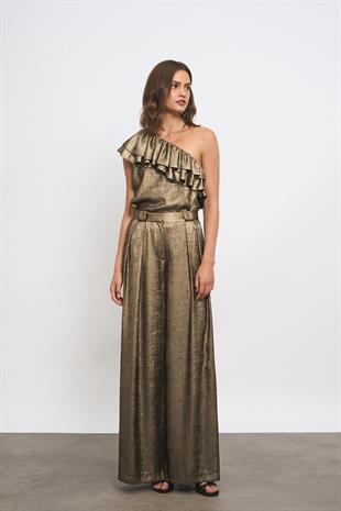 Bronz Parlak Palazzo Pantolon