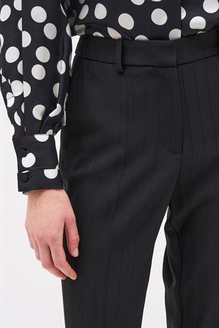 Çizgili Geniş Paça Yün Pantolon