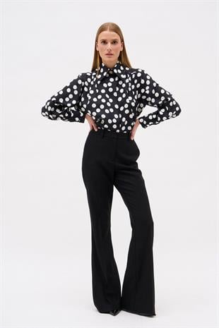 Çizgili Geniş Paça Yün Pantolon