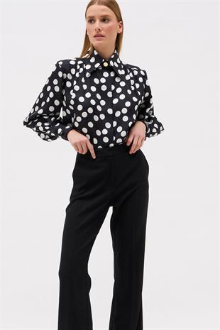 Çizgili Geniş Paça Yün Pantolon