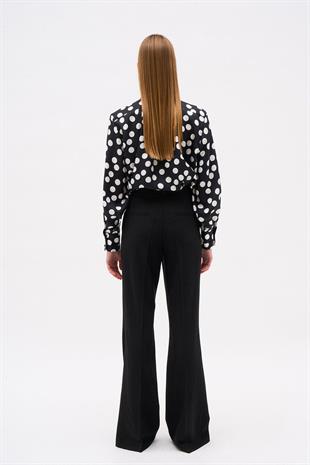 Çizgili Geniş Paça Yün Pantolon