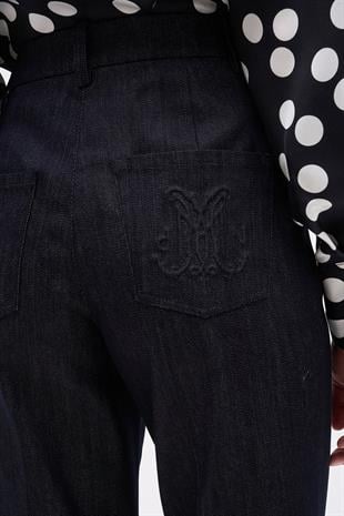 Logolu Geniş Paça Denim Pantolon