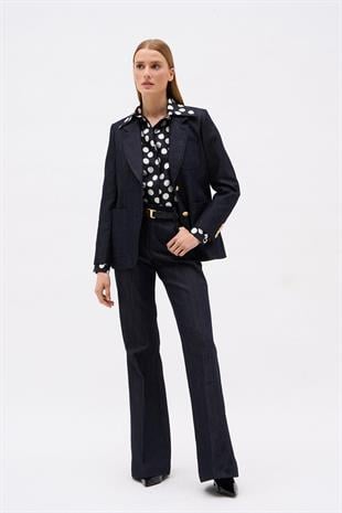 Logolu Geniş Paça Denim Pantolon