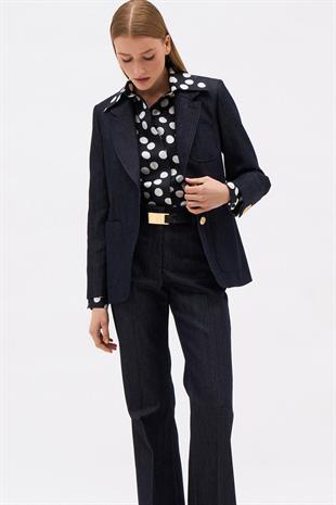 Logolu Geniş Paça Denim Pantolon