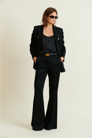 Siyah Flare Paça Pantolon