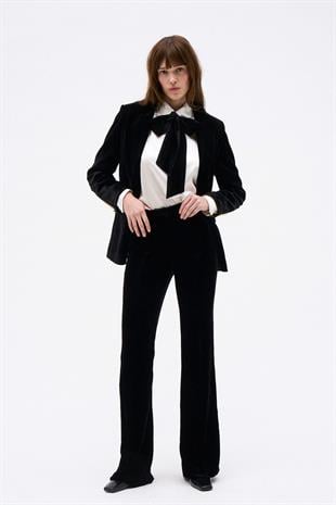 Siyah Geniş Paça Kadife Pantolon