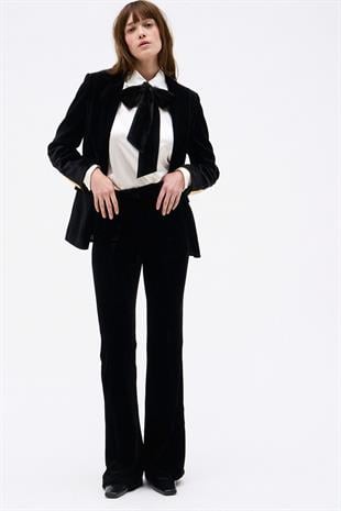 Siyah Geniş Paça Kadife Pantolon