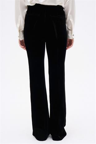 Siyah Geniş Paça Kadife Pantolon