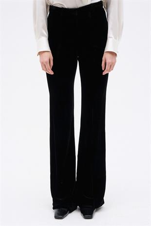 Siyah Geniş Paça Kadife Pantolon