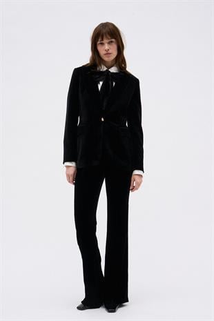 Siyah Gold Tokalı Kadife Ceket