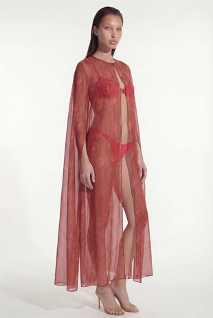 Kırmızı Açık Sırt Kaftan