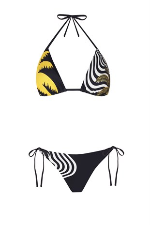 Siyah Hawaii Desen Bikini Takım