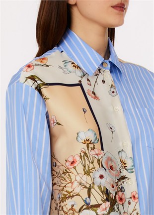 Floral Desenli Çizgili Gömlek