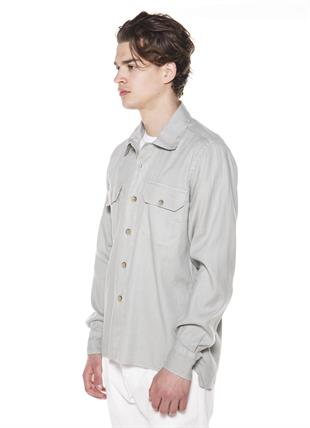 Açık Yeşil Keten Karışımlı Gömlek