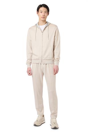 Bej İpek Karışımlı Kapüşonlu Hırka