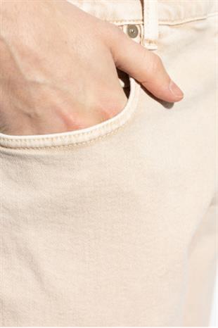 Bej Pamuk Düz Paça Pantolon