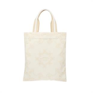 Ekru Desenli Canvas Tote Çanta