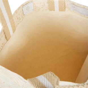 Ekru Desenli Canvas Tote Çanta