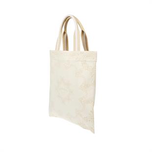 Ekru Desenli Canvas Tote Çanta