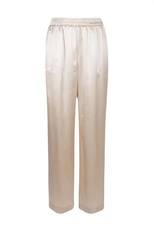 Geniş Paça Bej Saten Pantolon