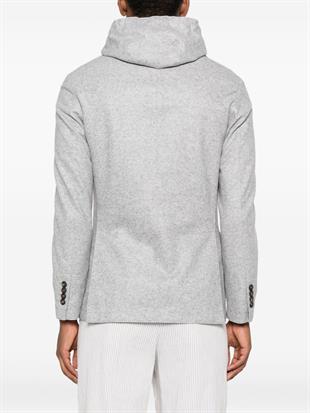 Gri Kapüşonlu Yün Karışımlı Ceket