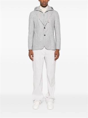 Gri Kapüşonlu Yün Karışımlı Ceket