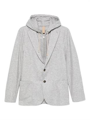 Gri Kapüşonlu Yün Karışımlı Ceket