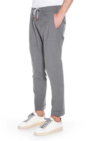 Belden Bağlamalı Gri Melanj Pantolon