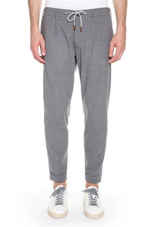 Belden Bağlamalı Gri Melanj Pantolon