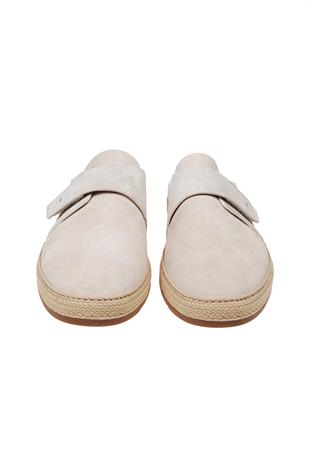 Hasır Tabanlı Bej Süet Terlik