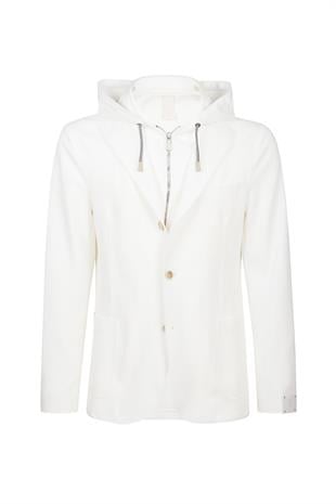 Kapüşonlu Fermuar Kapamalı Beyaz Ceket
