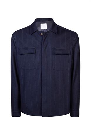 Lacivert Cep Detaylı Yün Ceket