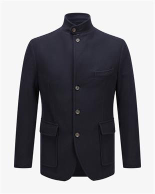 Lacivert Cepli Yün Ceket