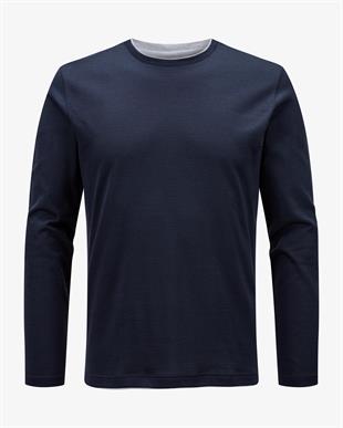 Lacivert Pamuk Uzun Kollu T-shirt